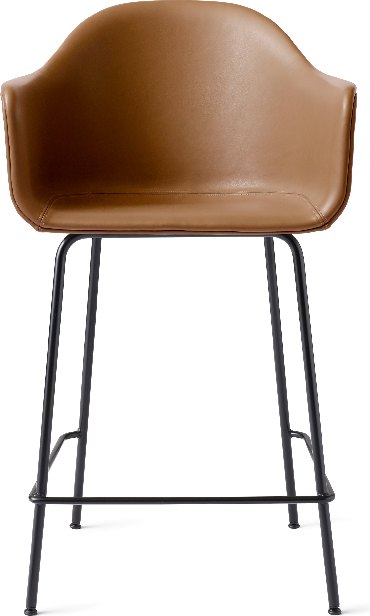 Harbour Barstuhl 102 cm Cognacbraun mit Armlehnen aus Leder mit schwarzen Beinen