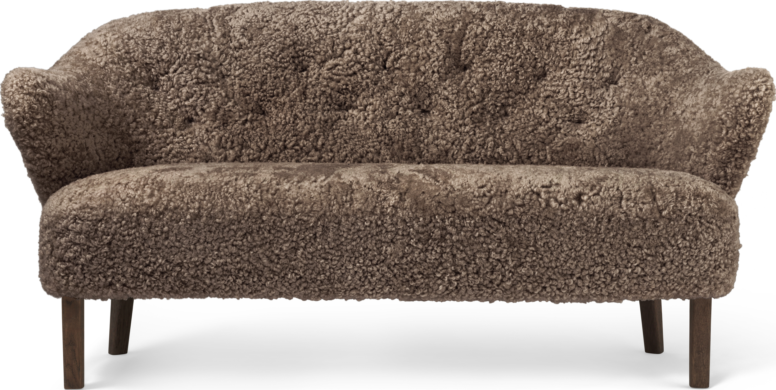 Ingeborg Sheepskin 2-Sitzer-Sofa braun auf dunklen Eichenbeinen