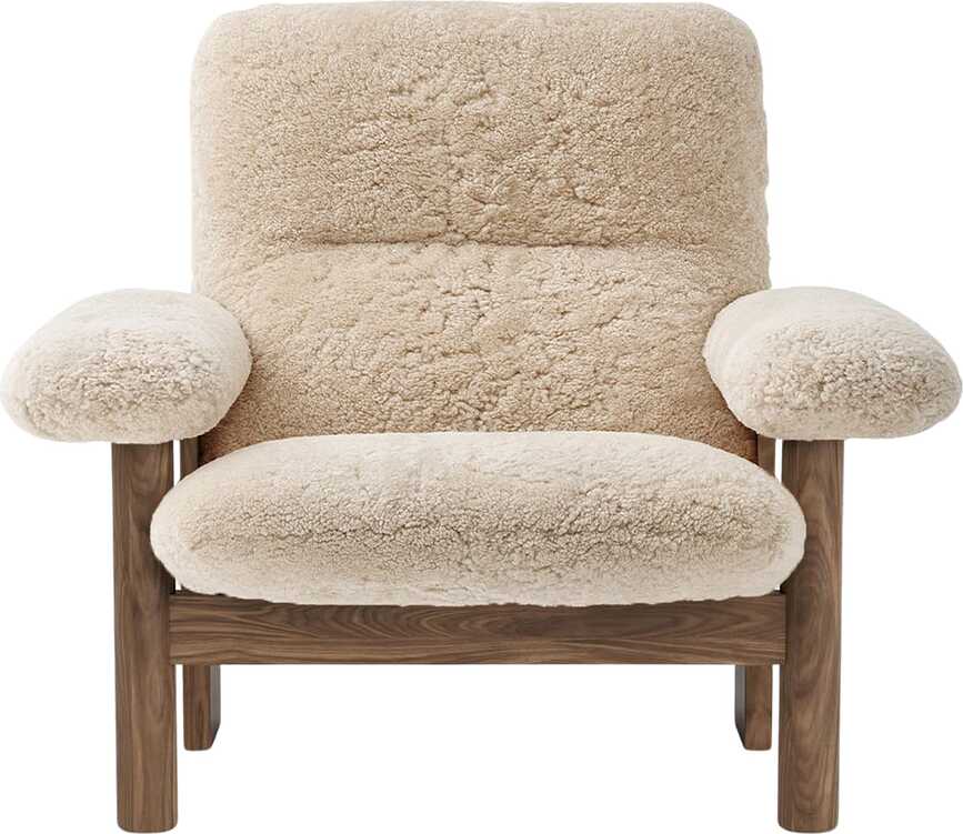 Křeslo Brasilia Sheepskin na ořechových nožkách bílé