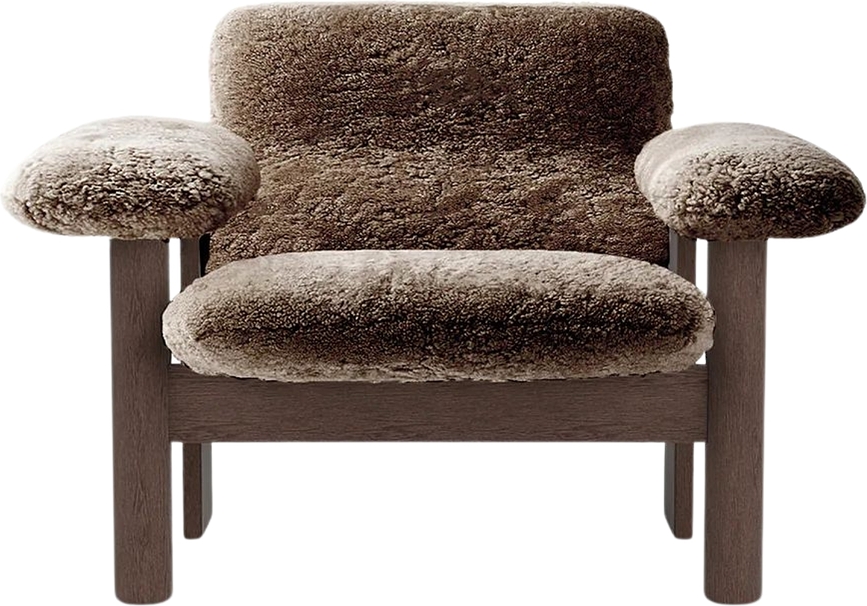 Křeslo Brasilia Sheepskin nízké na tmavých dubových nožkách hnědé