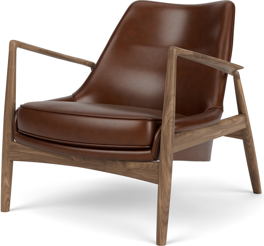 Kreslo The Seal Lounge 73 cm, orech, čalúnené, koža, hnedé