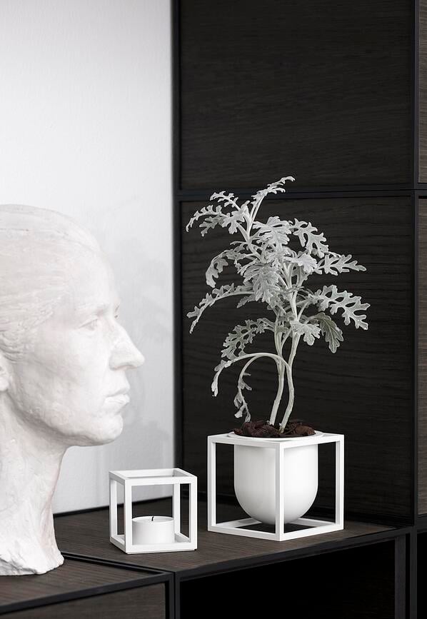 Macetero con soporte Kubus, 10 cm, blanco