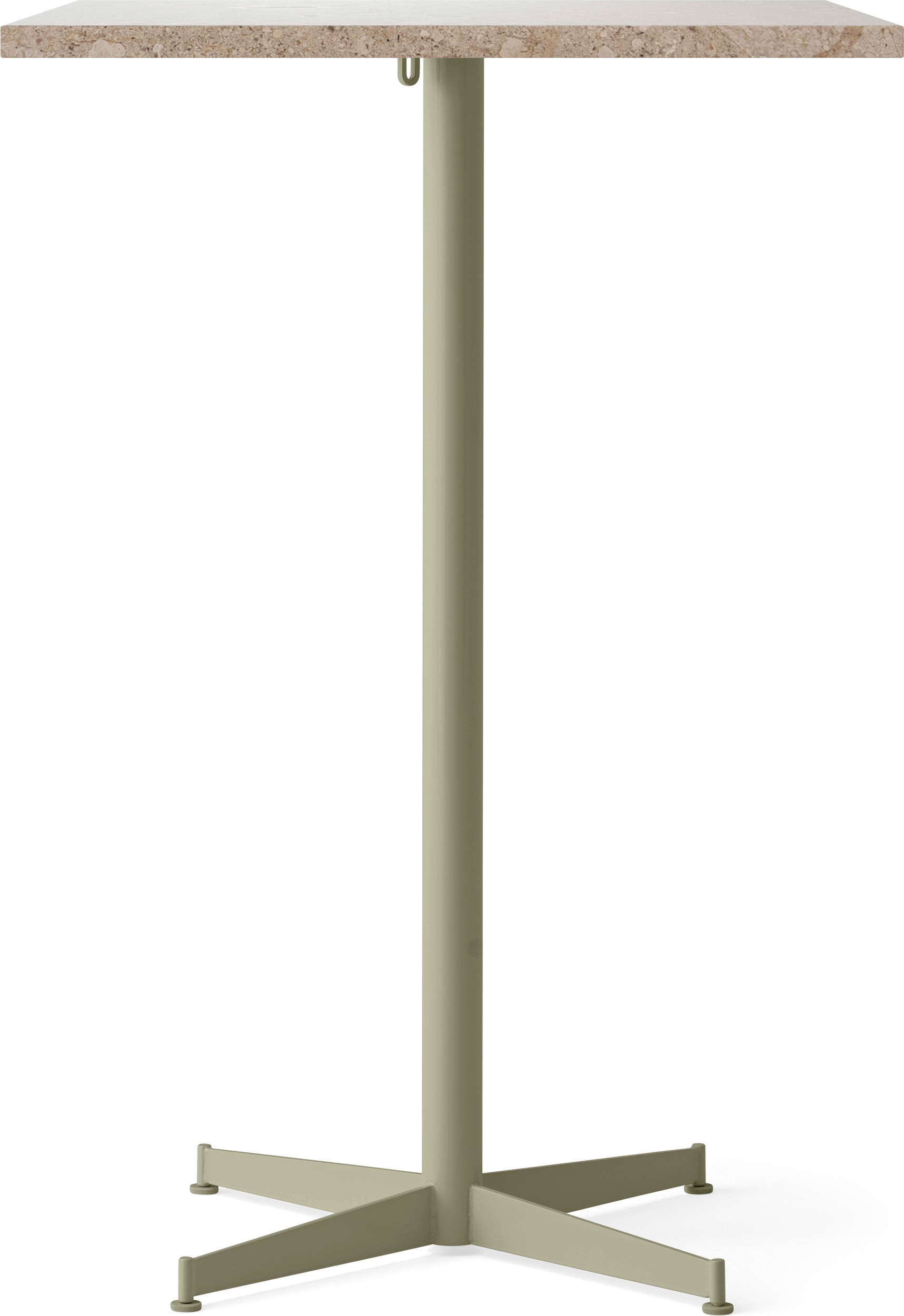 Nook Star Base Bartisch quadratisch 103 cm, Kunis Breccia, olivfarbenes Gestell