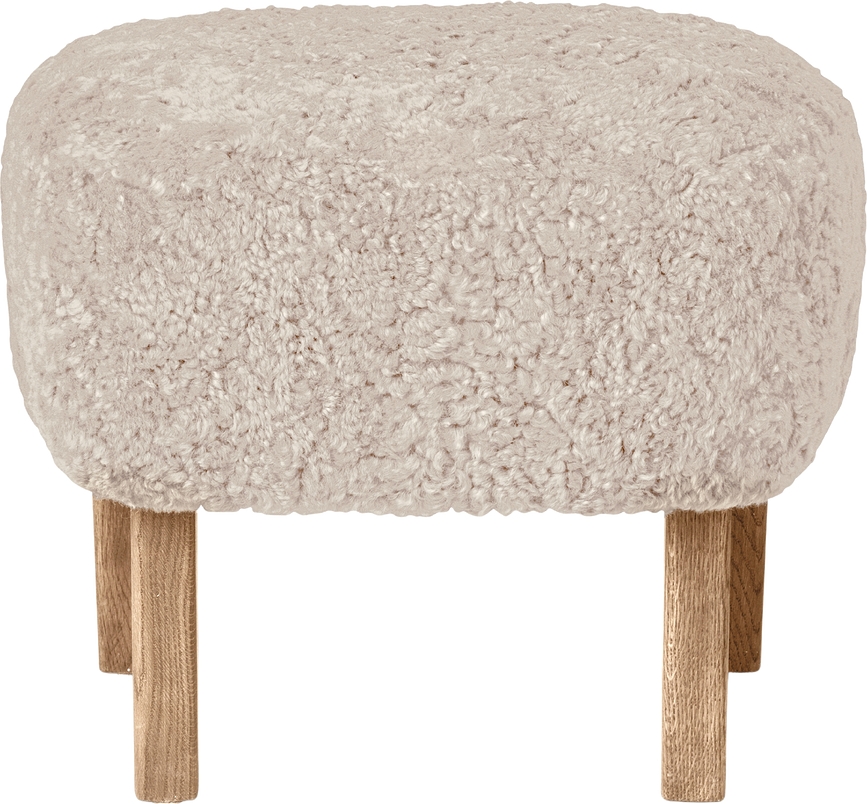Podnožka Ingeborg Sheepskin na dubových nožkách krémová