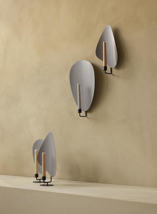 Candelabro de pared Flambeau, 40 cm, gris, para vela clásica