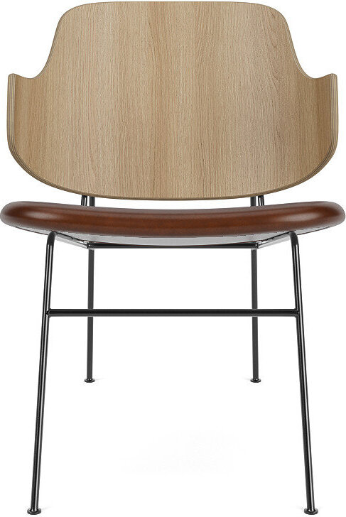 The Penguin Lounge Stuhl, helle Eiche mit gepolstertem Sitz, Leder Braun