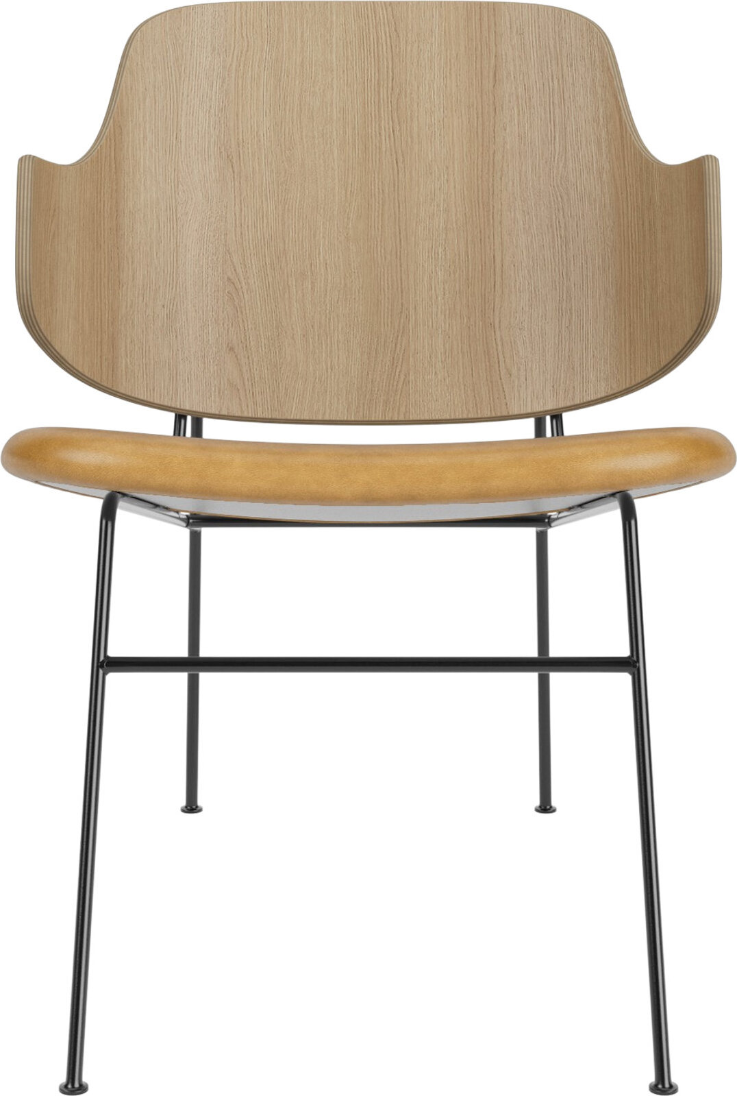 The Penguin Lounge Stuhl, helle Eiche mit gepolstertem Sitz, Leder Cognac