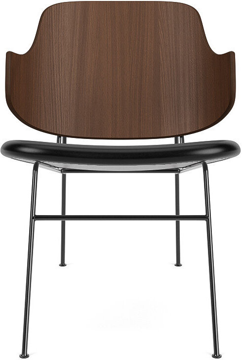 The Penguin Lounge Stuhl, Nussbaum mit gepolstertem Sitz, Schwarzes Leder