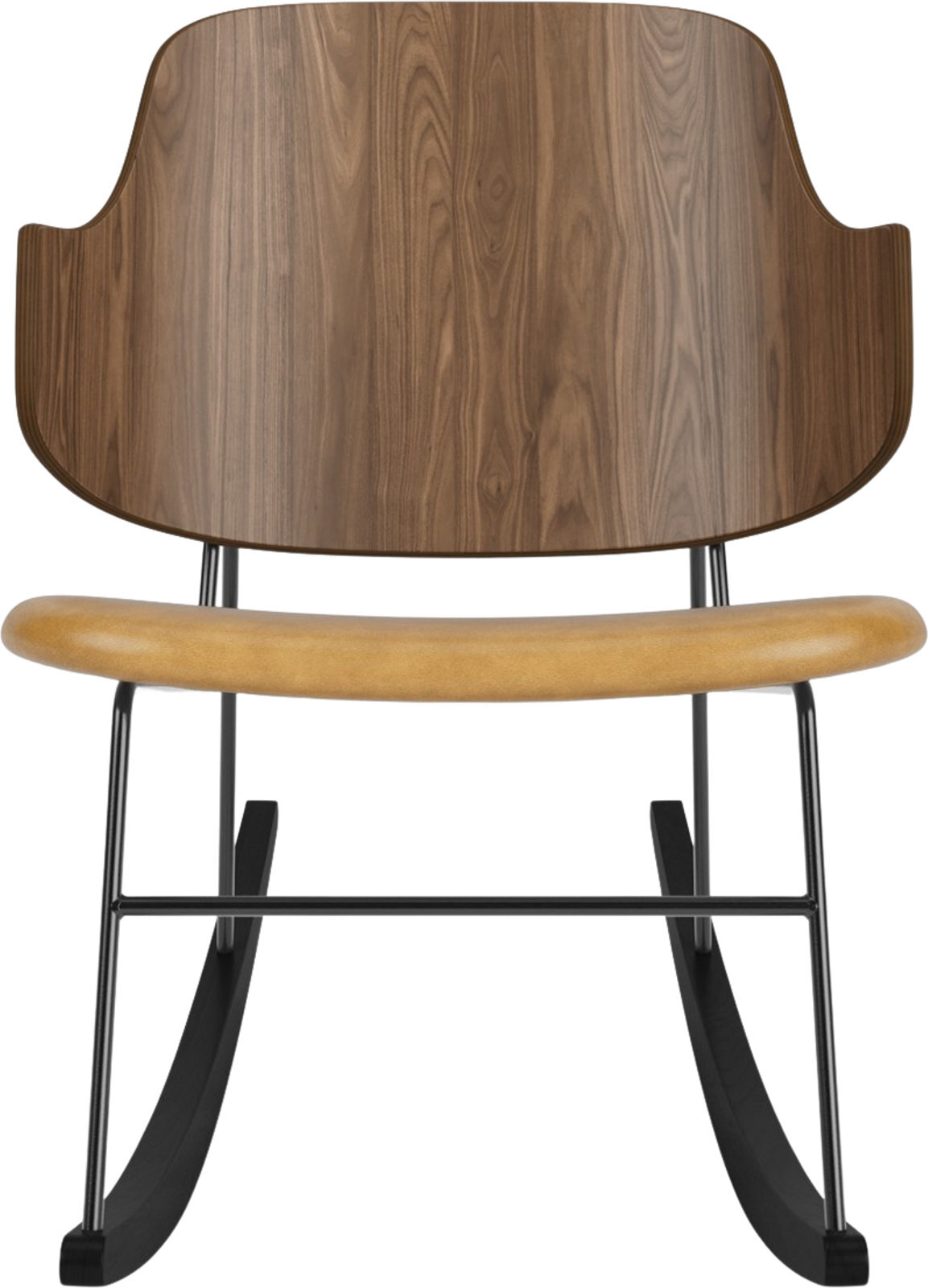 The Penguin Schaukelstuhl Nussbaum, mit gepolstertem Sitz, Leder Cognac