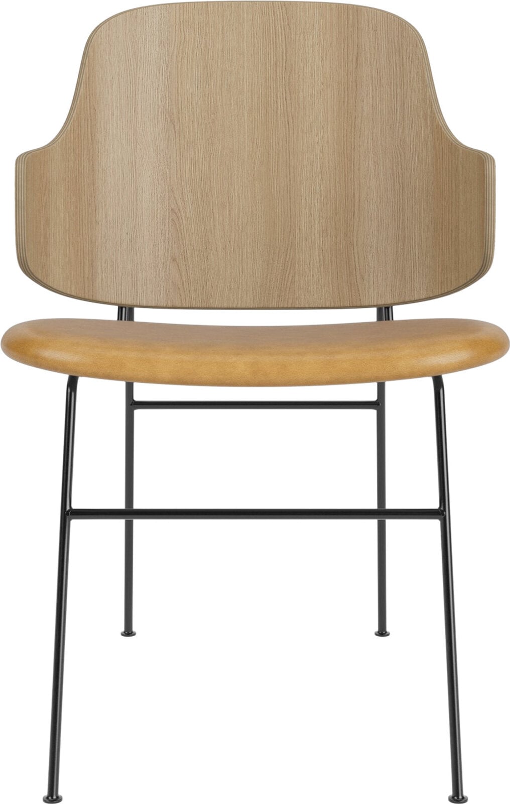 The Penguin Stuhl, helle Eiche mit gepolstertem Sitz, Cognac-Leder