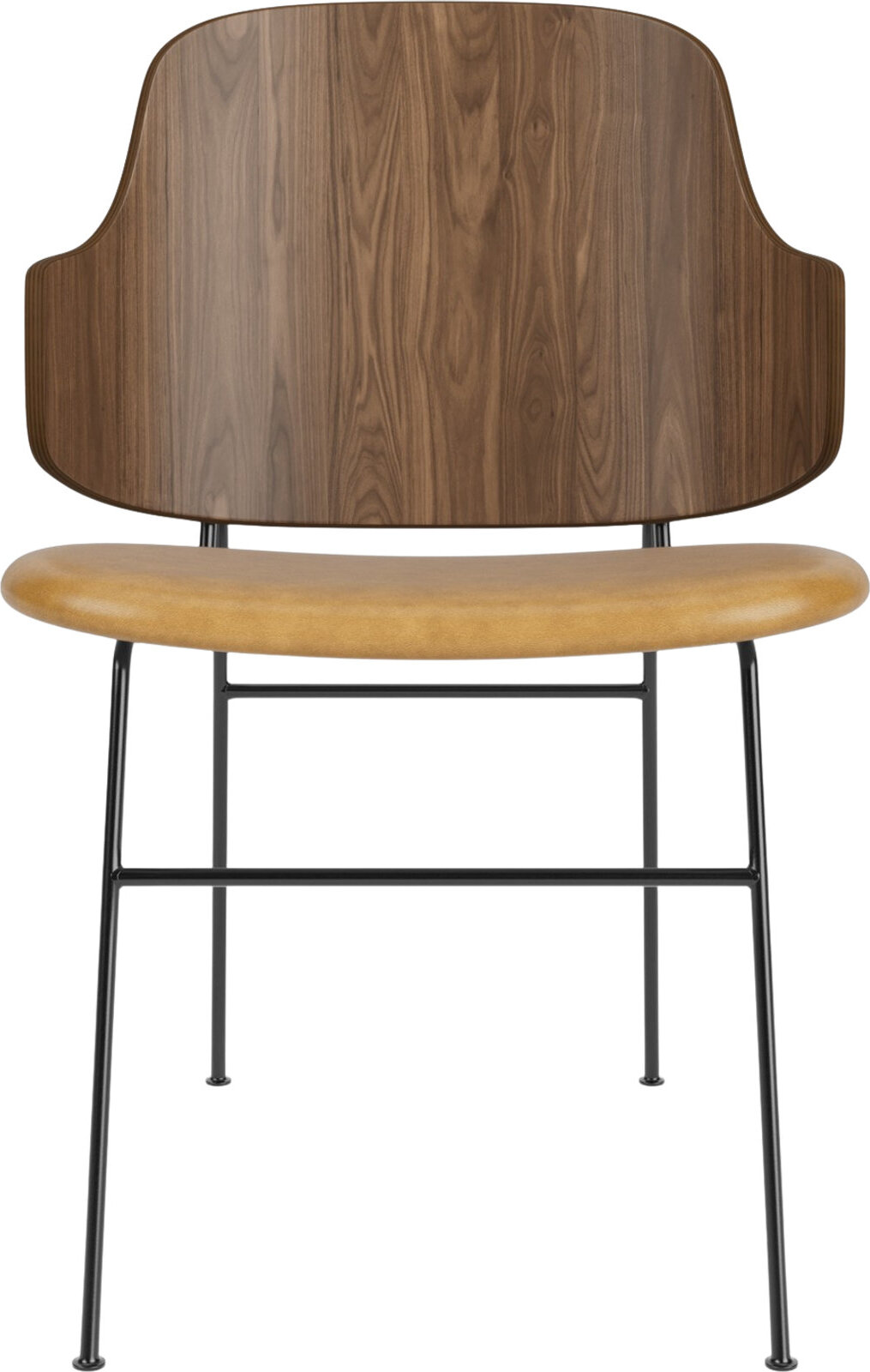 The Penguin Stuhl Nussbaum mit gepolstertem Sitz, Leder Cognac