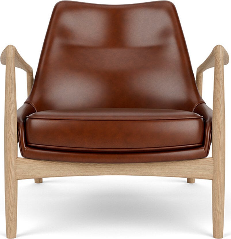 The Seal Lounge Sessel 73 cm, helle Eiche, gepolstert, braunes Leder