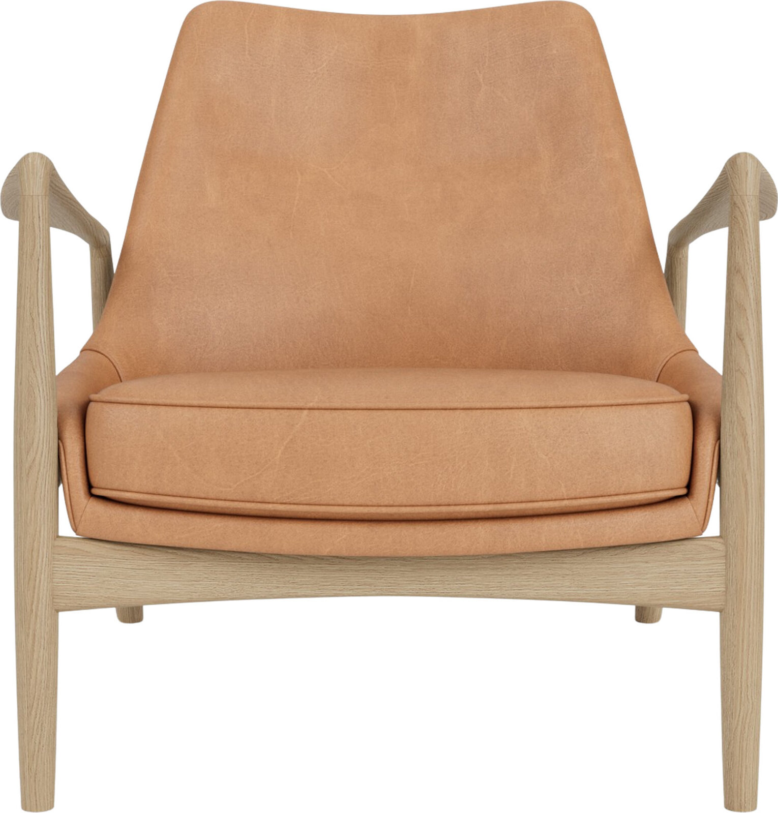 The Seal Lounge Sessel 73 cm, helle Eiche, gepolstert, mattes Kamelleder