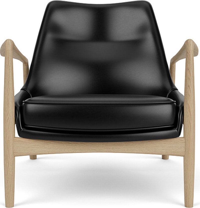 The Seal Lounge Sessel 73 cm, helle Eiche, gepolstert, schwarzes Leder