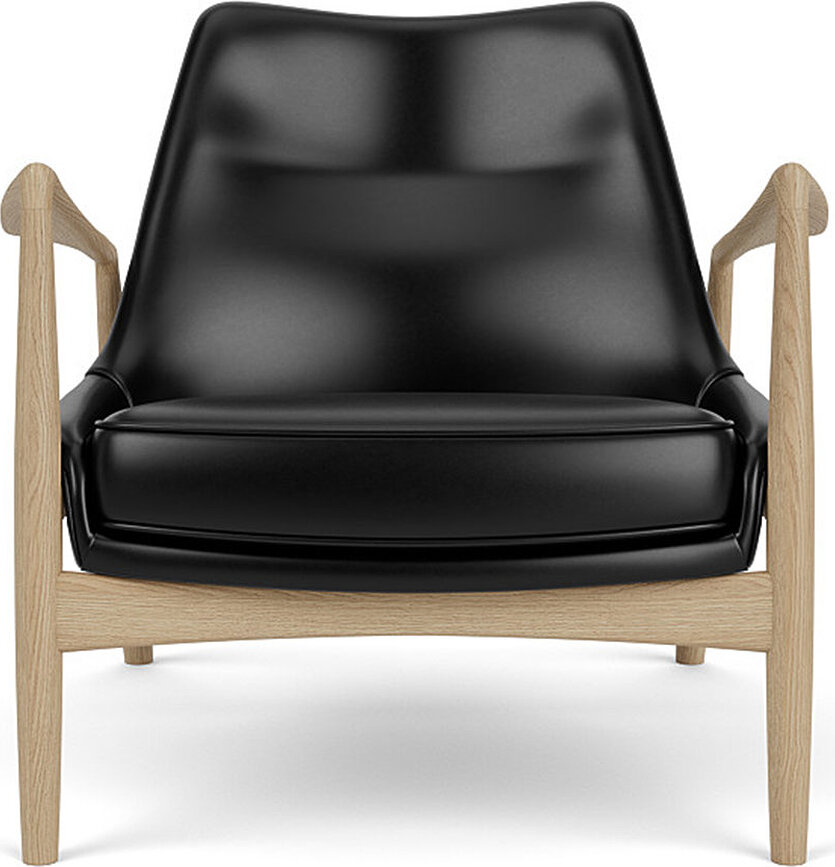 The Seal Lounge Sessel 73 cm, helle Eiche, gepolstert, schwarzes Leder