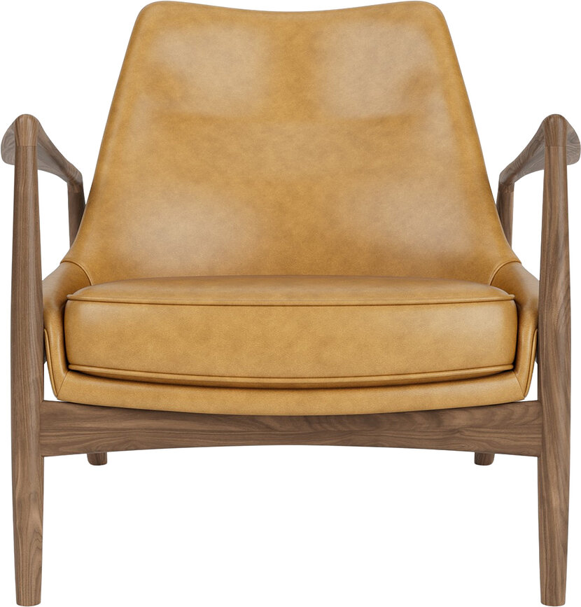 The Seal Lounge Sessel 73 cm, Nussbaum, gepolstert, Cognac-Leder