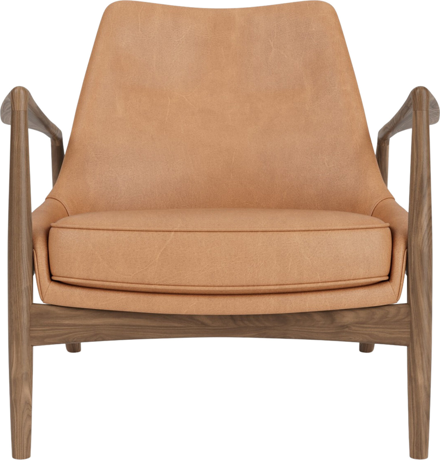 The Seal Lounge Sessel 73 cm, Nussbaum, gepolstert, mattes Kamelleder