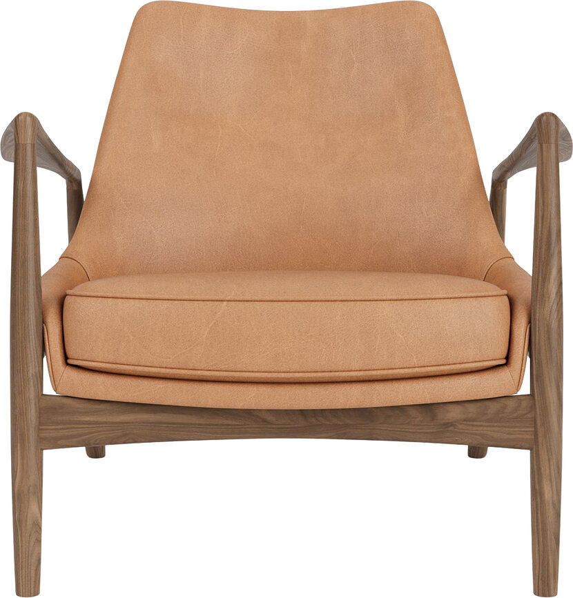 The Seal Lounge Sessel 73 cm, Nussbaum, gepolstert, mattes Kamelleder