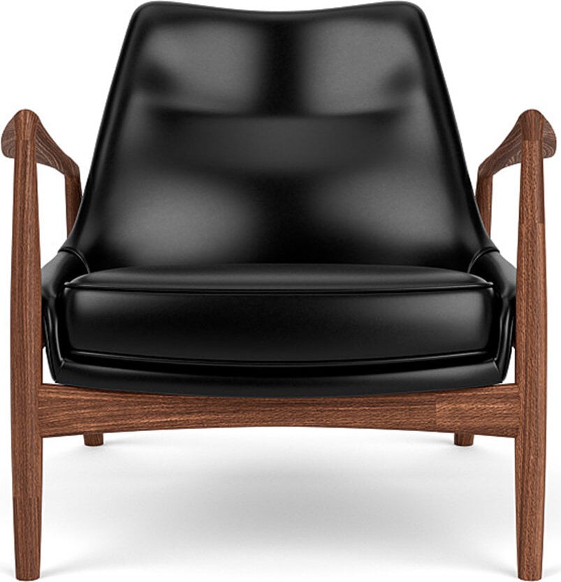 The Seal Lounge Sessel 73 cm, Nussbaum, gepolstert, schwarzes Leder