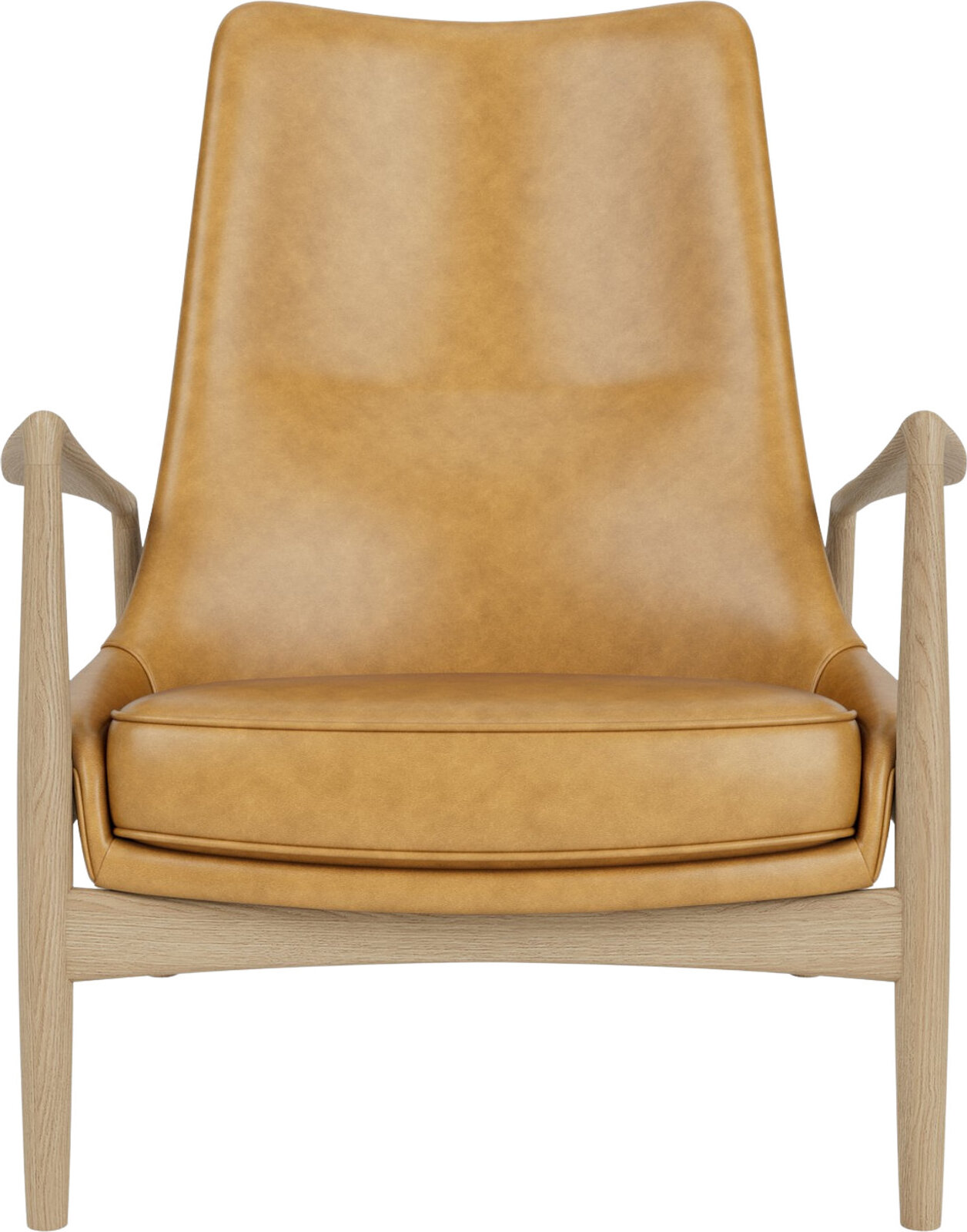 The Seal Lounge Sessel 92 cm, helle Eiche, gepolstert, Cognac-Leder