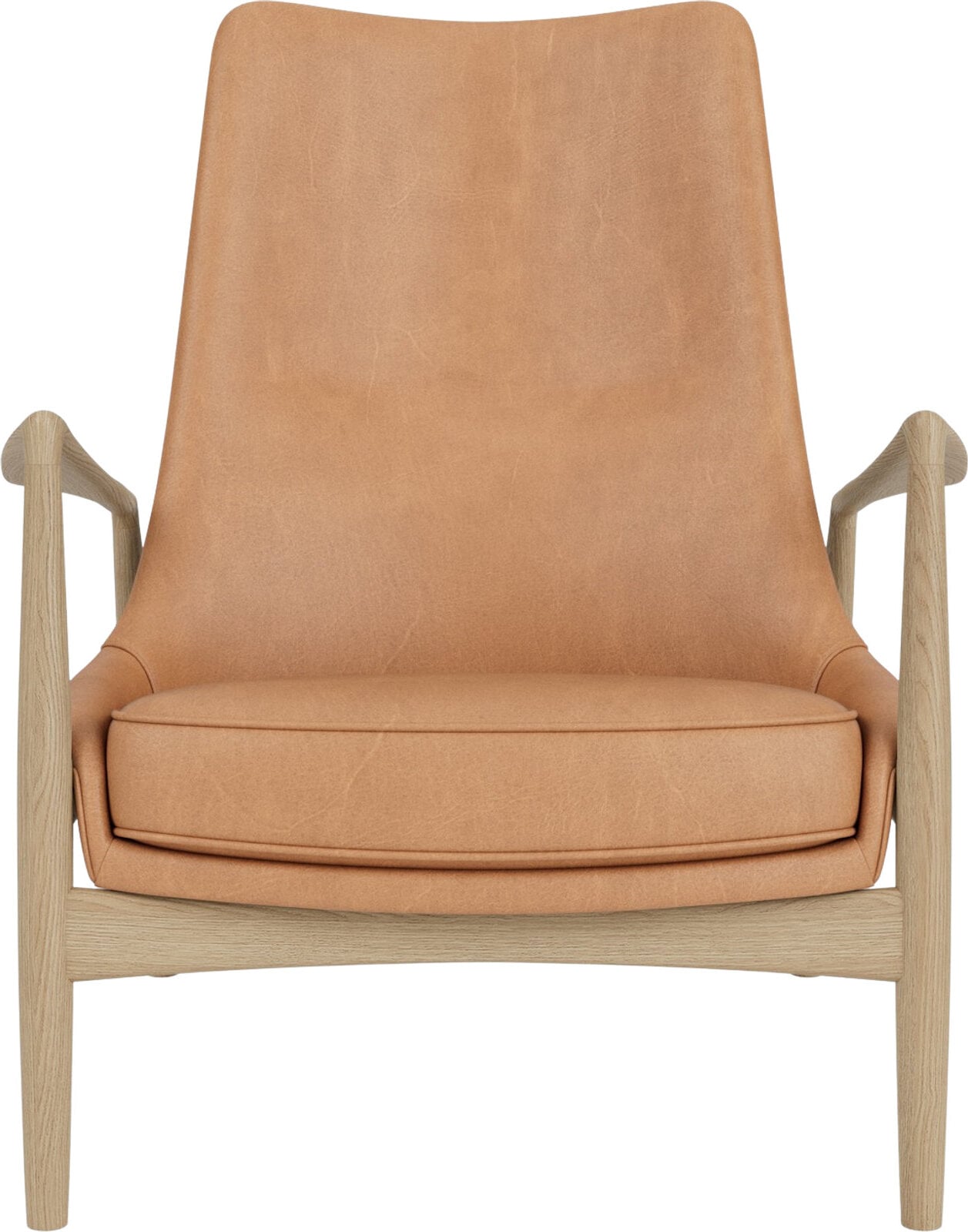 The Seal Lounge Sessel 92 cm, helle Eiche, gepolstert, mattes Kamelleder