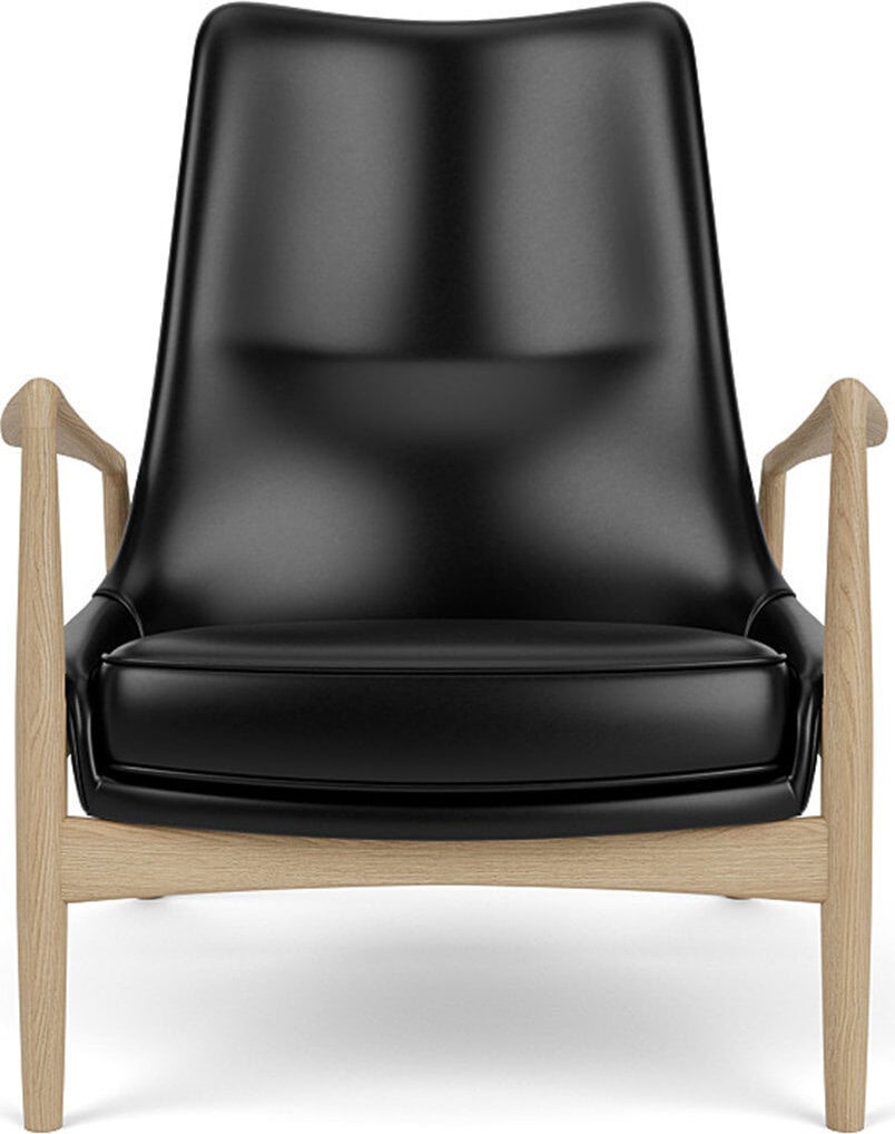 The Seal Lounge Sessel 92 cm, helle Eiche, gepolstert, schwarzes Leder