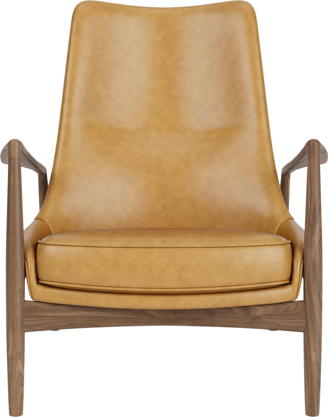 The Seal Lounge Sessel 92 cm, Nussbaum, gepolstert, Cognac-Leder