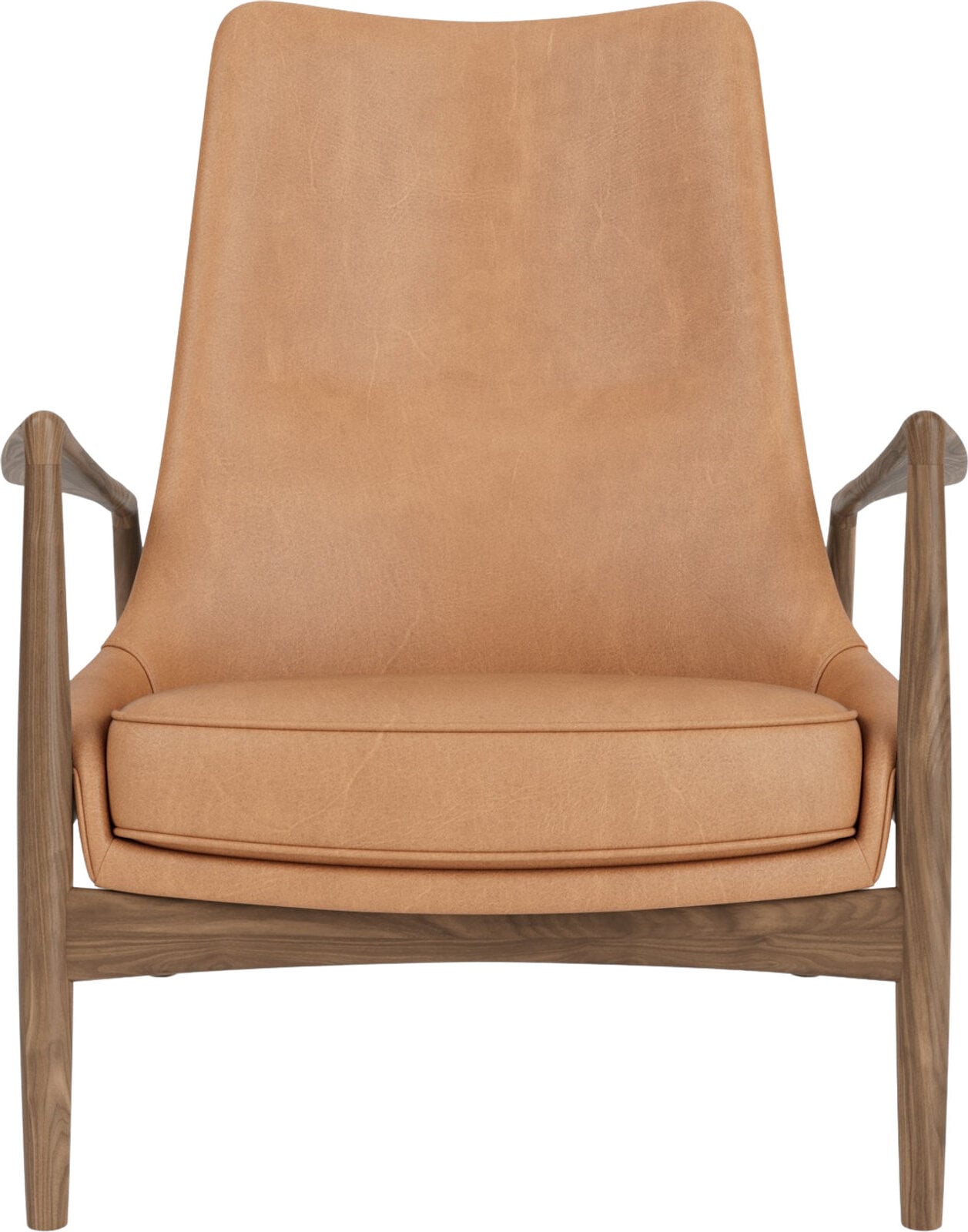 The Seal Lounge Sessel 92 cm, Nussbaum, gepolstert, mattes Kamelleder