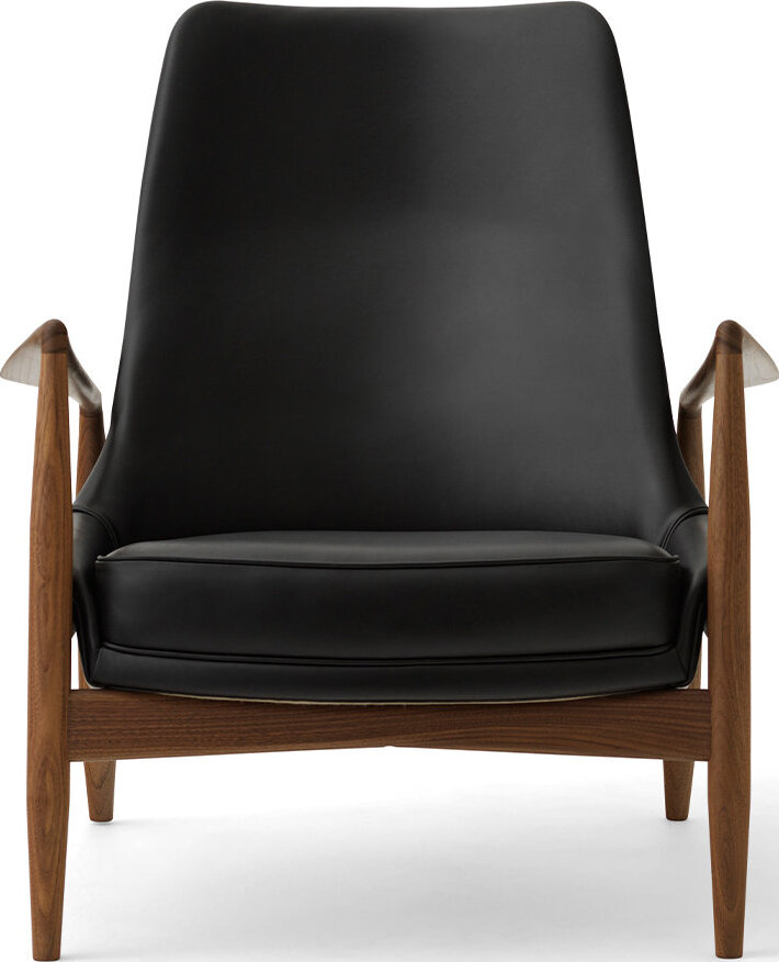 The Seal Lounge Sessel 92 cm, Nussbaum, gepolstert, schwarzes Leder