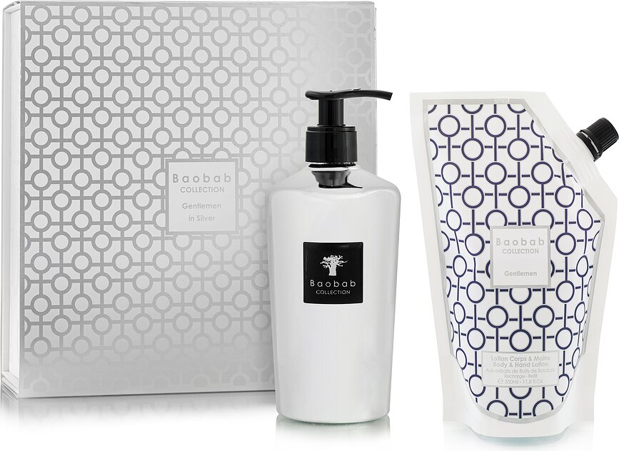 Estuche de Jabón de Manos y Recambio Baobab Gentlemen in Silver, Set de 2 piezas