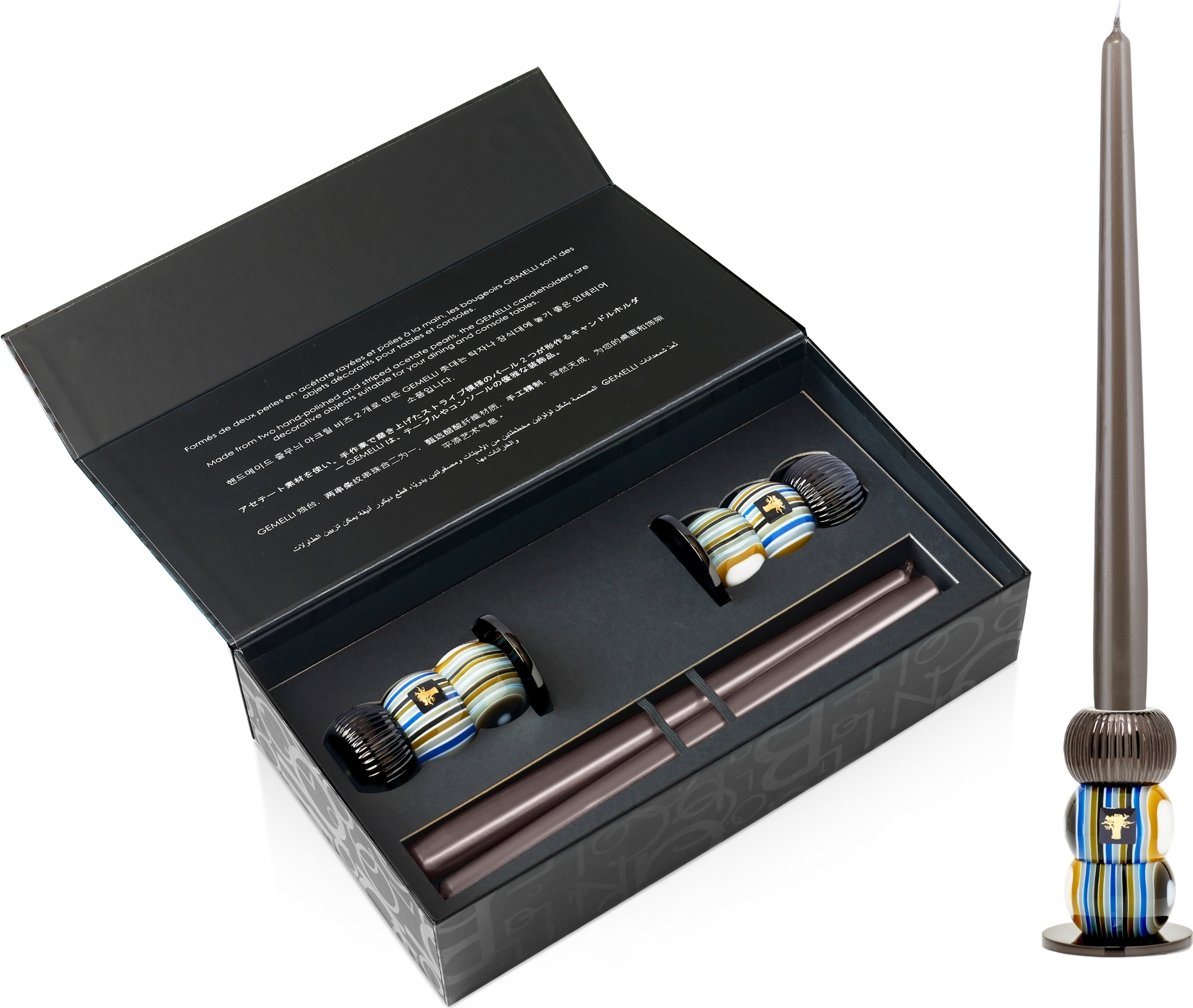 Gemelli Kerzenhalter-Set mit Kerzen, bronze, 4-tlg.