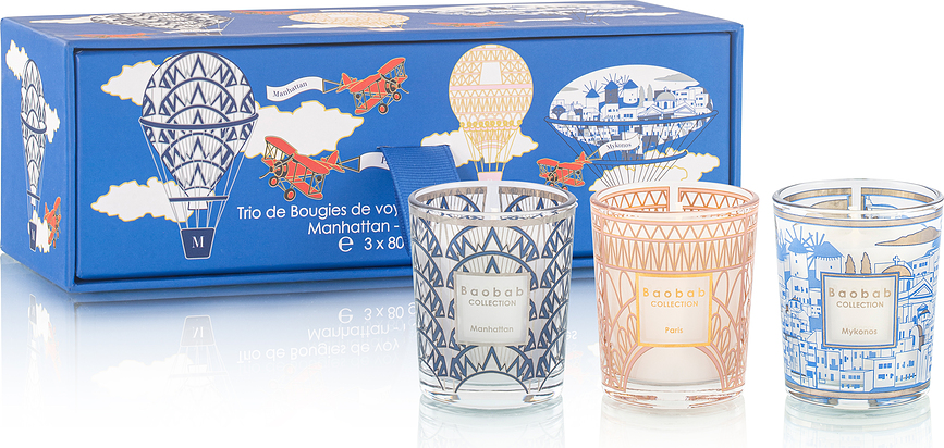 My First Baobab Gift Trio Dišeče sveče, Manhattan-Paris-Mykonos, 3 kosi