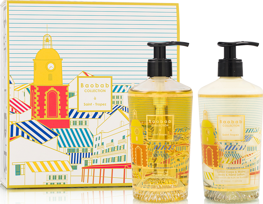 Set de Regalo Baobab Saint-Tropez, Gel de ducha y loción corporal, Set de 2 piezas