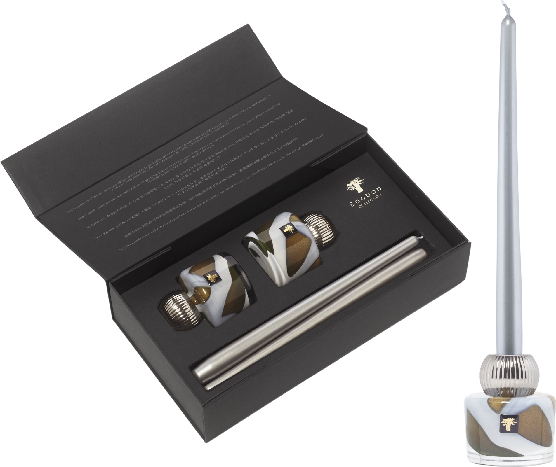 Twins Stone Agate Kerzenhalter Set mit Kerzen, 4-teilig