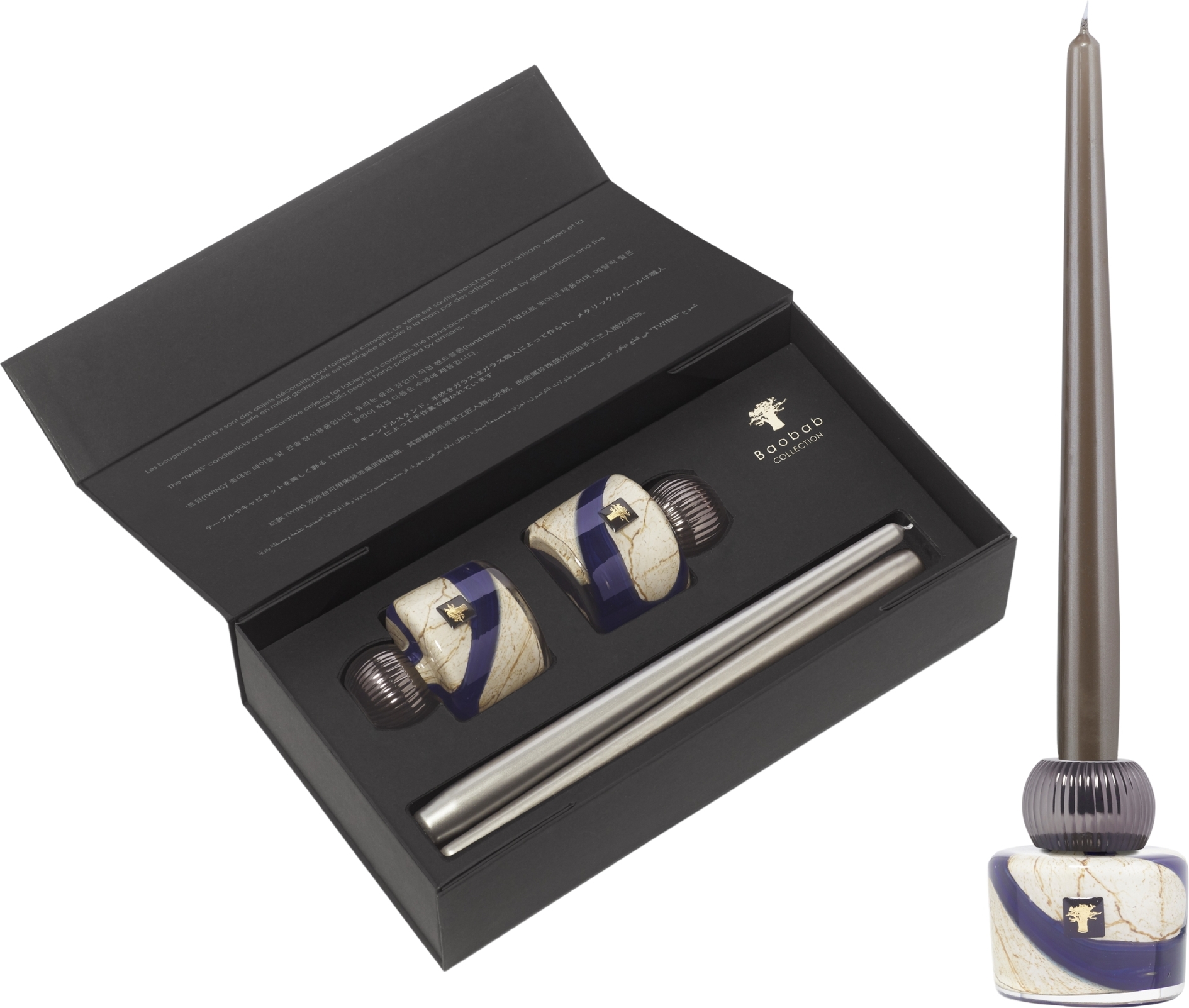 Twins Stone Lazuli Kerzenhalter-Set mit Kerzen, 4-tlg.
