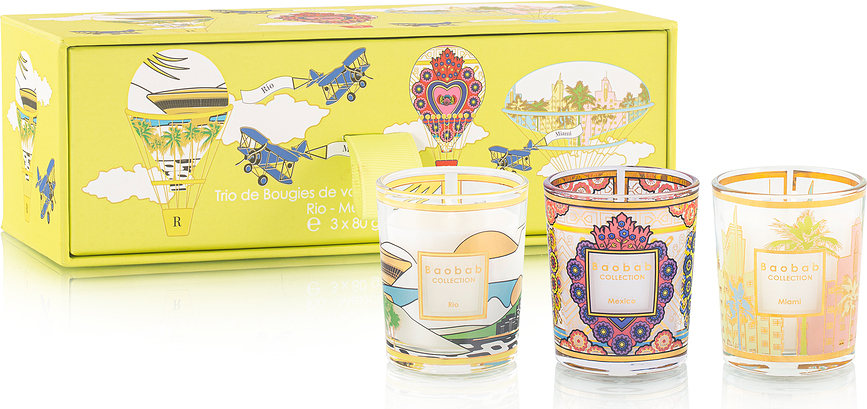 Velas perfumadas My First Baobab Gift Trio, Rio-Mexico-Miami, 3 unidades