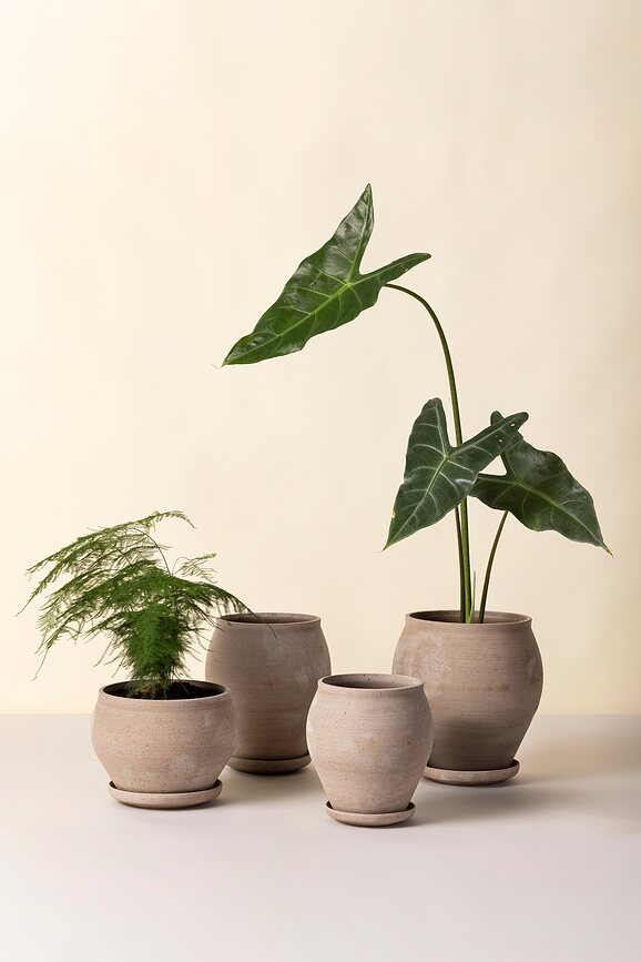 Delphi Pot de Fleurs avec Soucoupe, 26 cm, gris