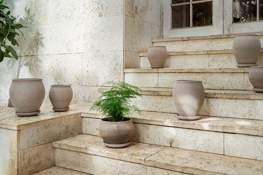 Delphi Pot de Fleurs avec Soucoupe, 26 cm, gris