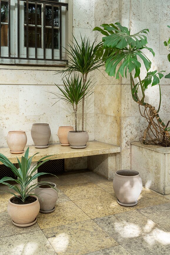 Delphi Pot de Fleurs avec Soucoupe, 26 cm, gris