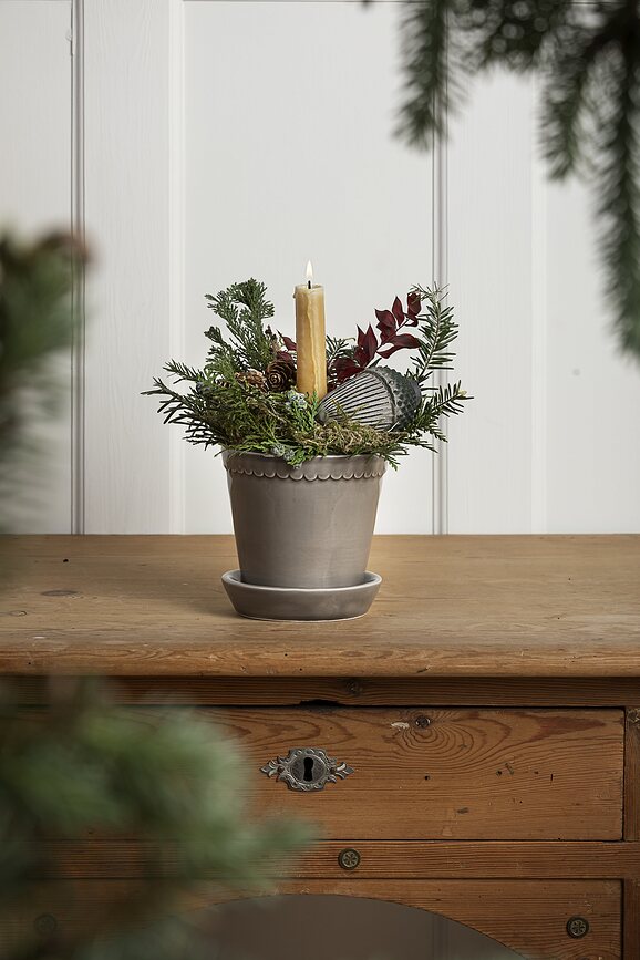 Helena Pot de Fleurs avec soucoupe, 18 cm, gris, émaillé