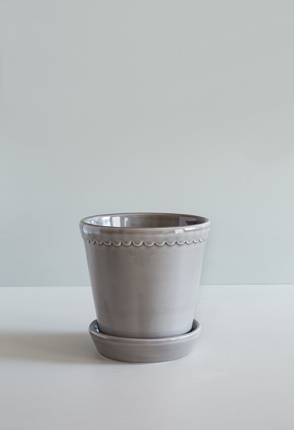 Helena Pot de Fleurs avec soucoupe, 18 cm, gris, émaillé