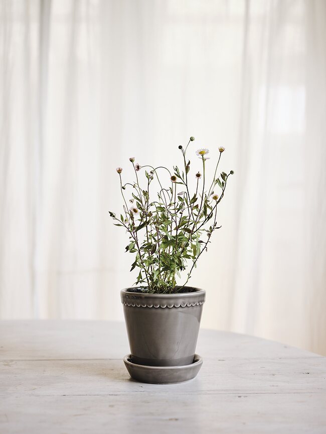 Helena Pot de Fleurs avec soucoupe, 18 cm, gris, émaillé