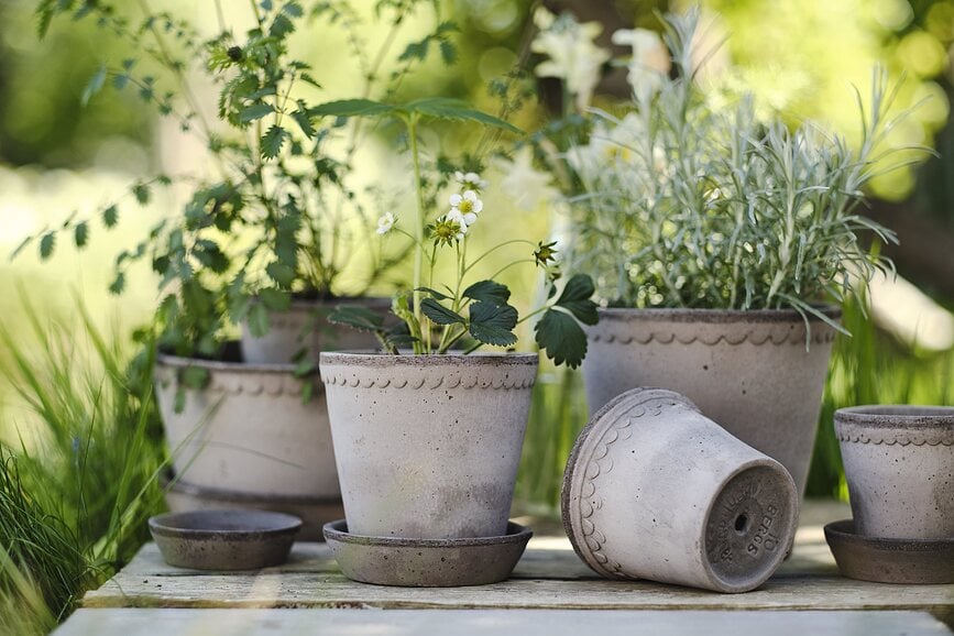 Helena Pot de Fleurs avec soucoupe, 12 cm, gris