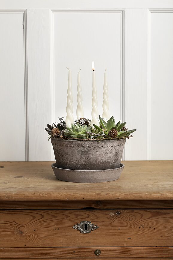 Helena Pot de Fleurs bas avec soucoupe, 11 x 21 cm, gris