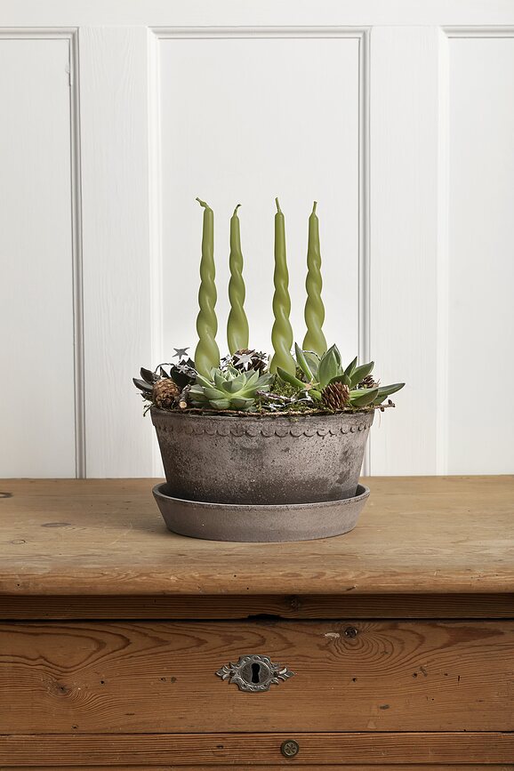 Helena Pot de Fleurs bas avec soucoupe, 11 x 21 cm, gris