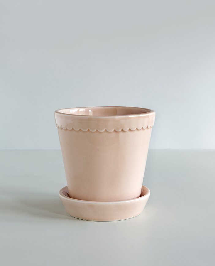 Helena Pot de Fleurs émaillé avec soucoupe, 14 cm, rose