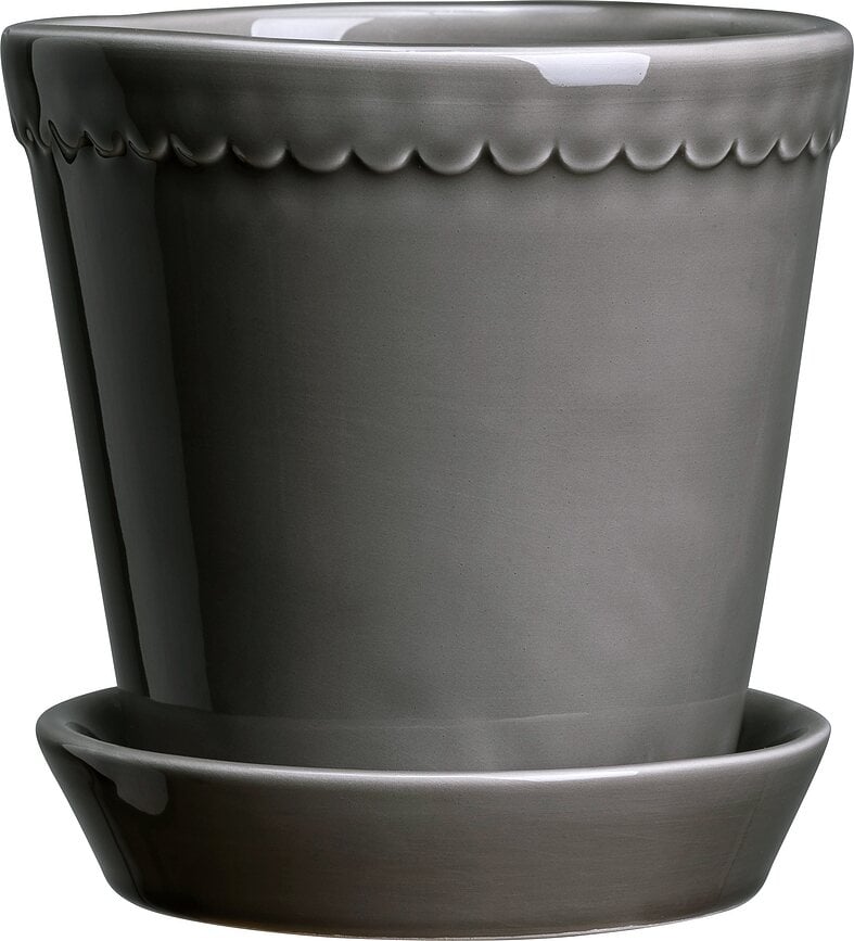 Helena Pot émaillé avec soucoupe, 14 cm, gris