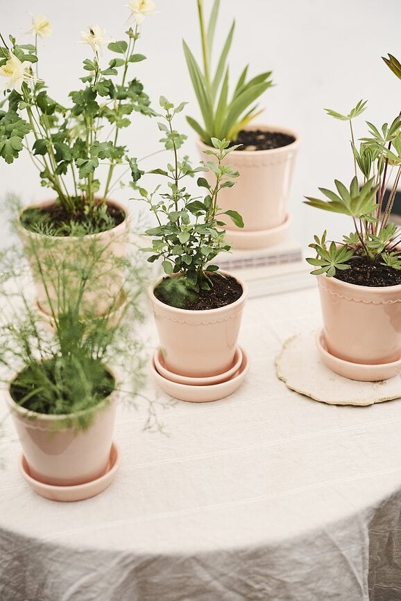 Helena Lončanica s podloškom glazirana ružičasta 14 cm