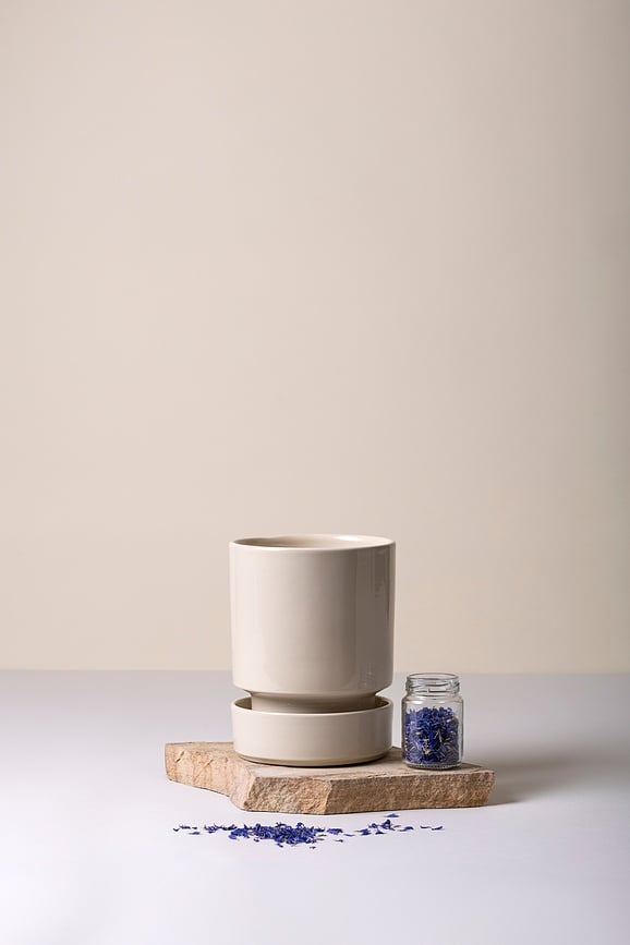 Hoff Pot de Fleurs avec Soucoupe 14 cm, couleur sable, émaillé