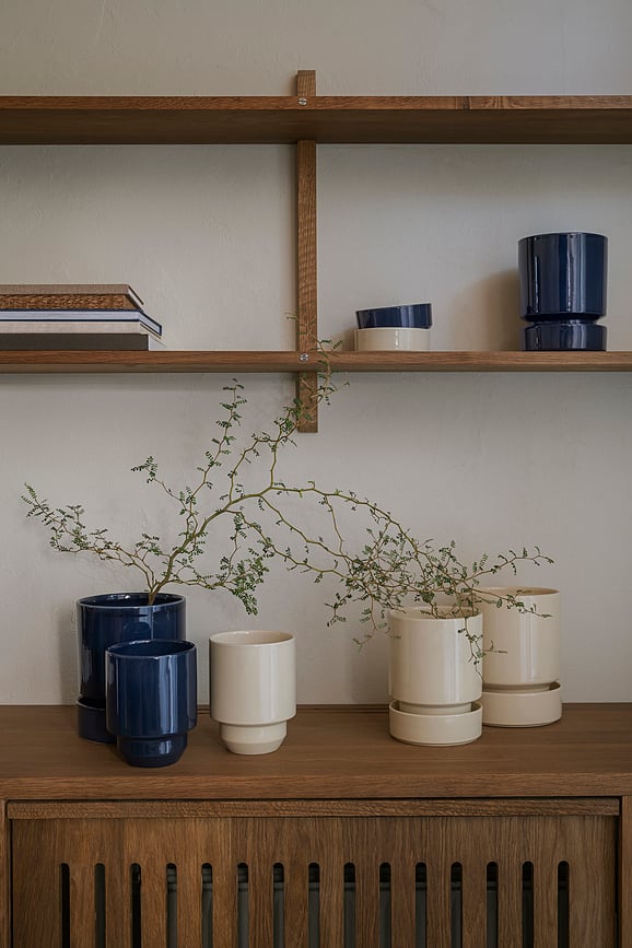 Hoff Pot de Fleurs avec Soucoupe 14 cm, couleur sable, émaillé